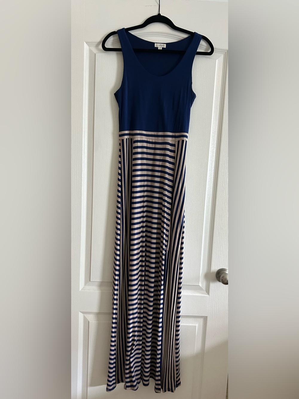 Charming Charlie Navy and Cream Striped Maxi Dress